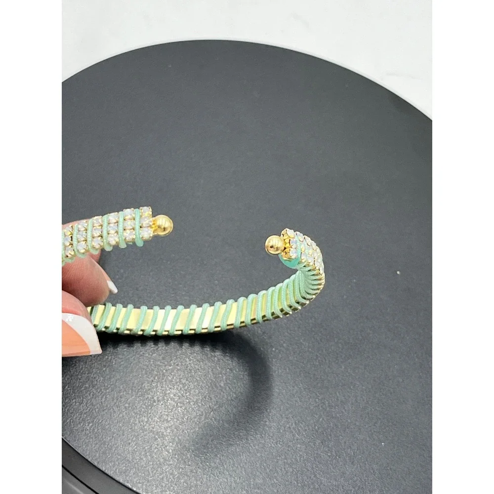 Mint Green‎ Thread-wrapped rhinestone Cuff Bangle Bracelet